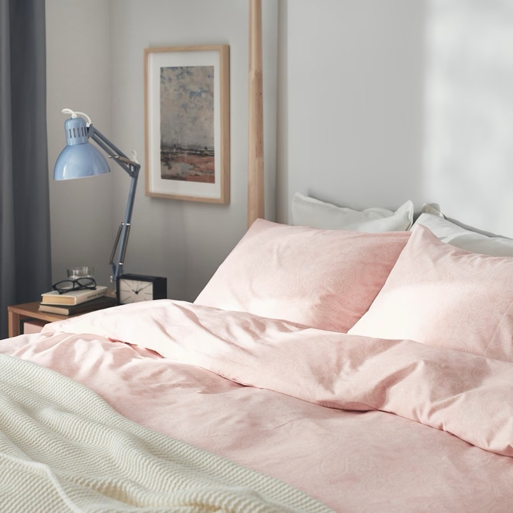 IKEA JÄTTEVALLMO Duvet Cover and pillowcase(s)Paisley light pink/white, King NEW - Picture 3 of 8